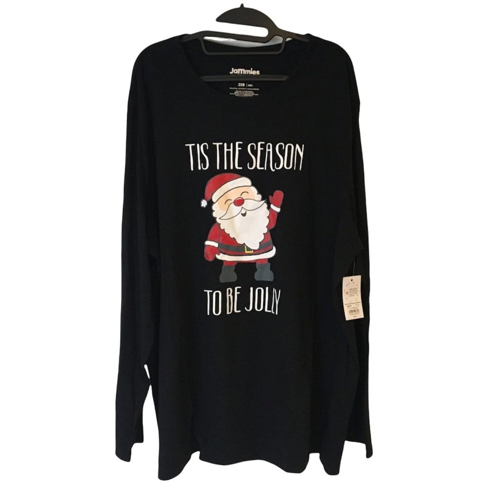 NEW Jammies For Your Families Pajama Top Christmas Santa Long Sleeve Black Mens